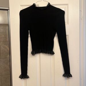 ZARA BLACK RIBBED TURTLENECK WITH LACE DETAIL